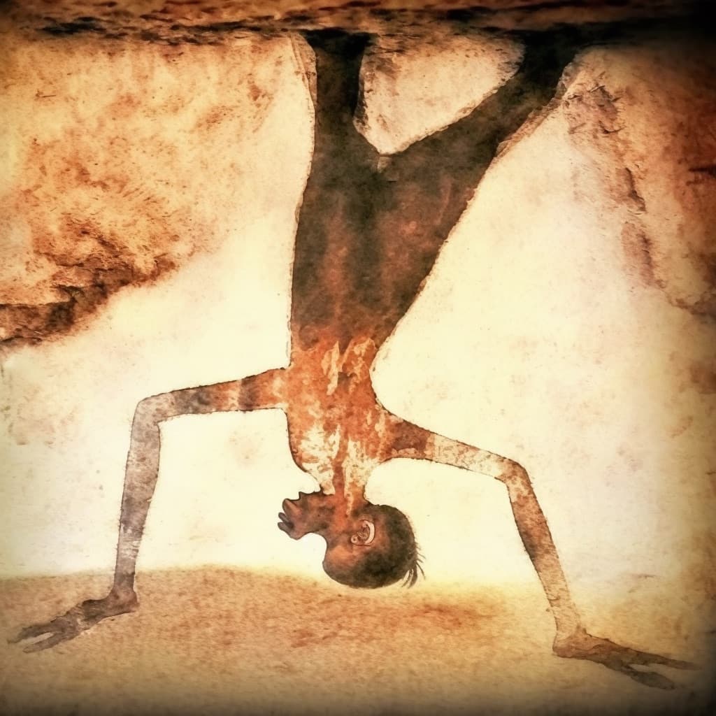 A cave painting of Crivsola's father doing his party trick